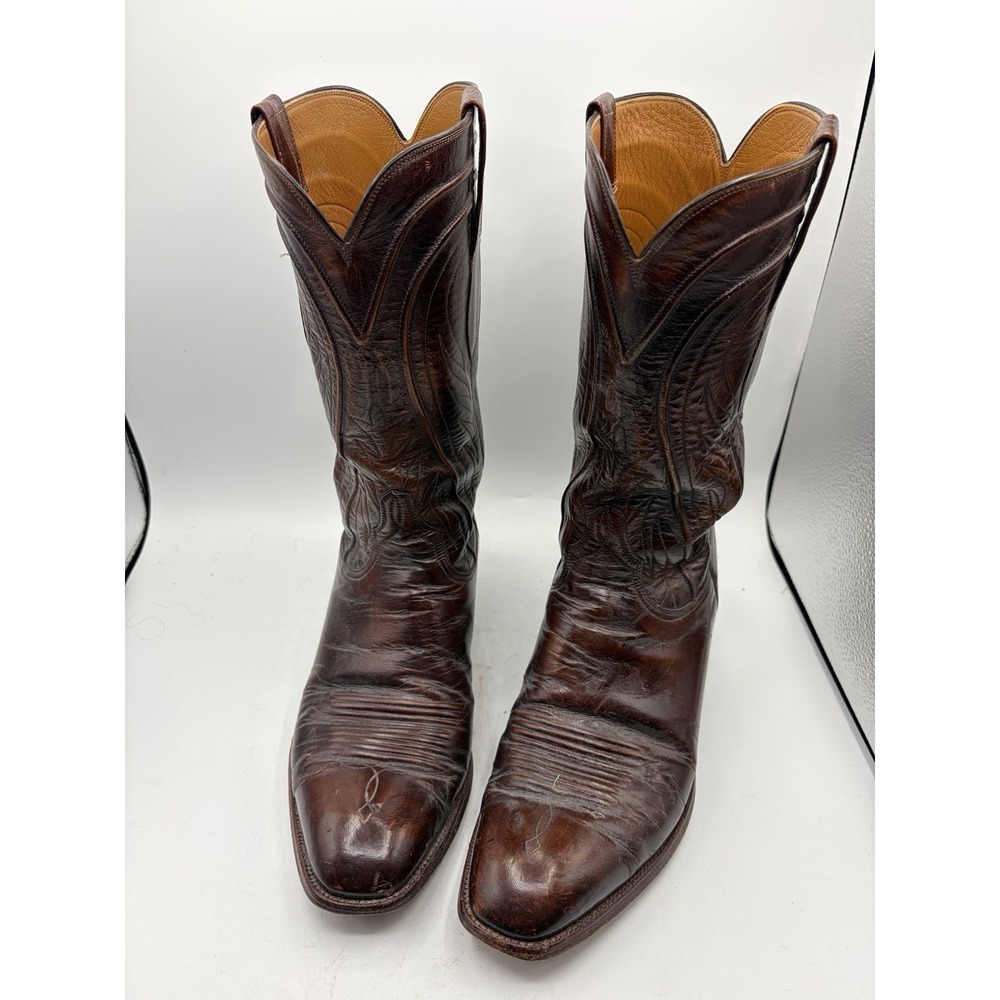 Lucchese San Antonio Brown Leather Cowboy Boots Men's Size 10D USA